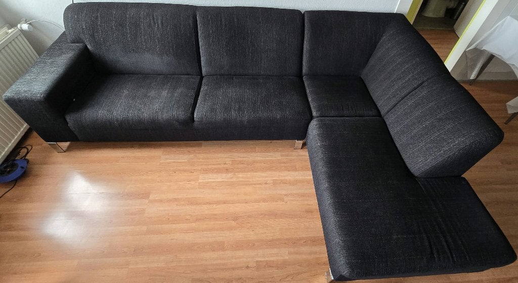 Hoek bank met liggedeelte, kleur zwart, Ophalen, 250 tot 300 cm, Gebruikt, Hoekbank