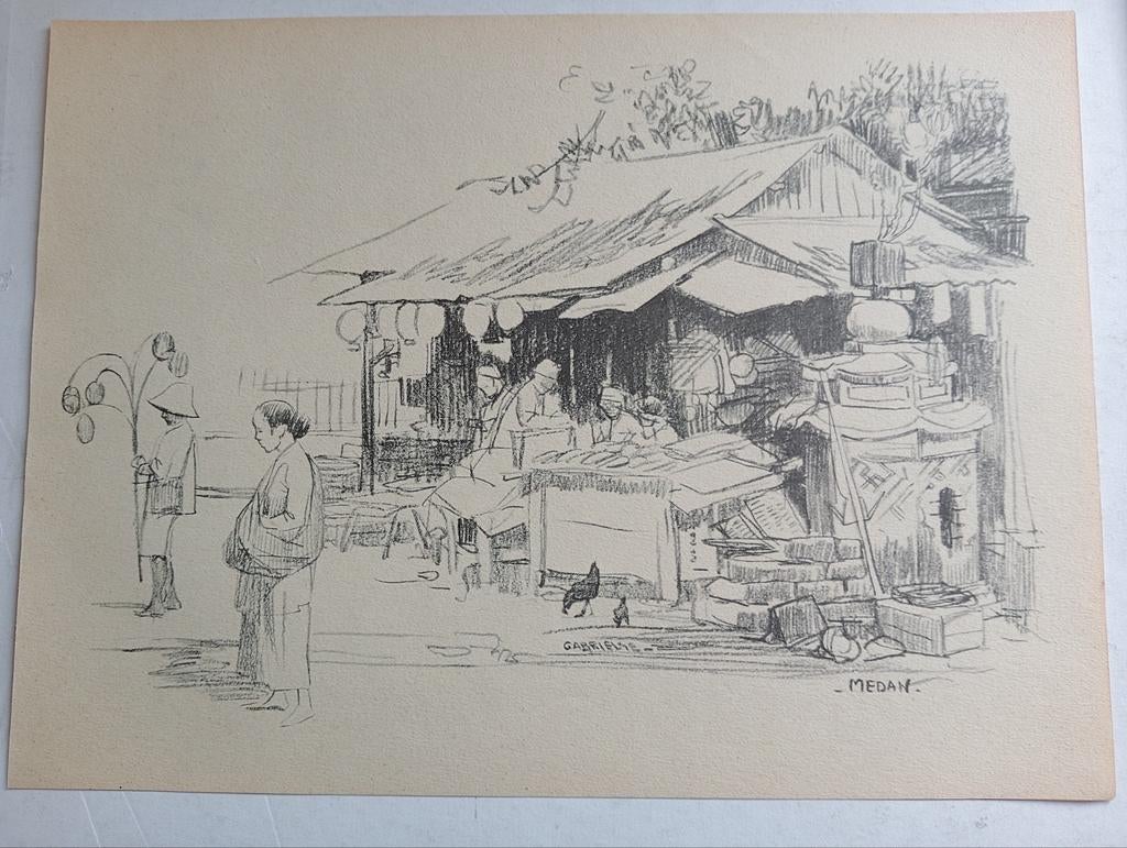 Gabrielse prent Nederlands Indië Indonesië, Ophalen of Verzenden, Voor 1940, Gebruikt, Overige onderwerpen