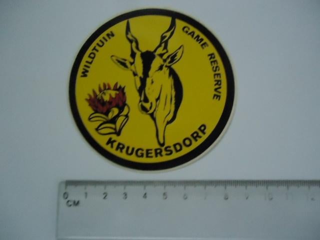 sticker oud Paul Kruger Wild park krugersdorp Zuid afrika, Verzamelen, Verzenden, Zo goed als nieuw, Bedrijf of Vereniging