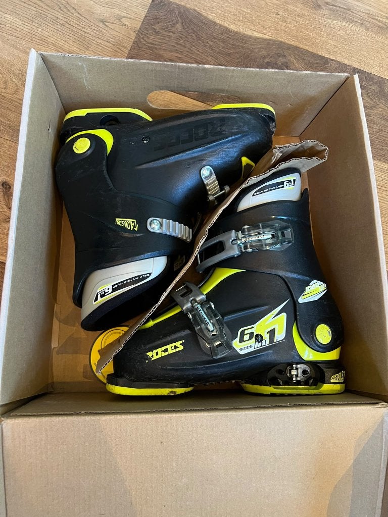 Roces idea up 6 in 1 kinder skischoenen maat 30-35, Overige merken, 160 tot 180 cm, Gebruikt, Schoenen