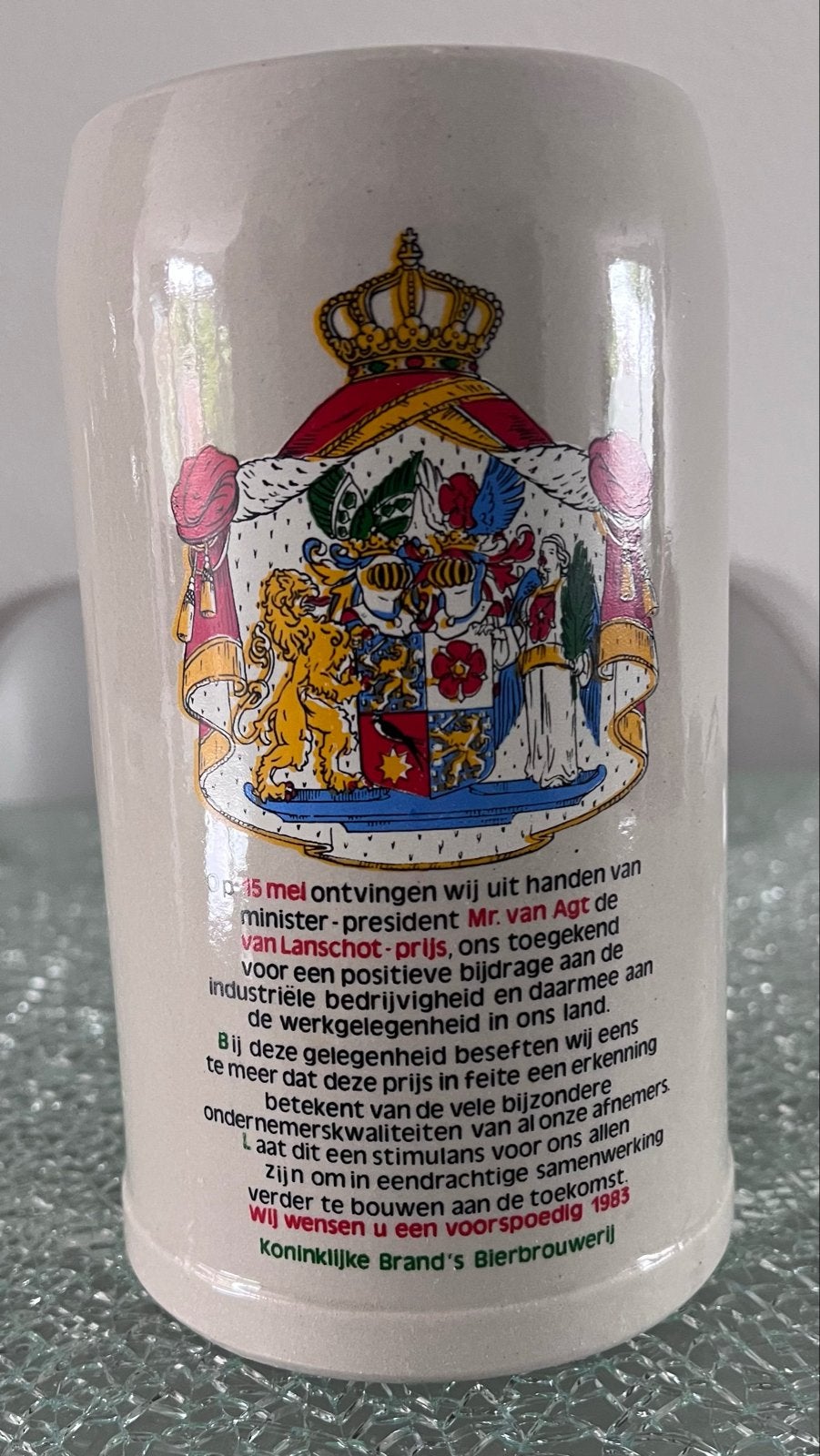 Brand's Bierbrouwerij Van Lanschot-prijs 1983 Bierpul, Ophalen, Zo goed als nieuw
