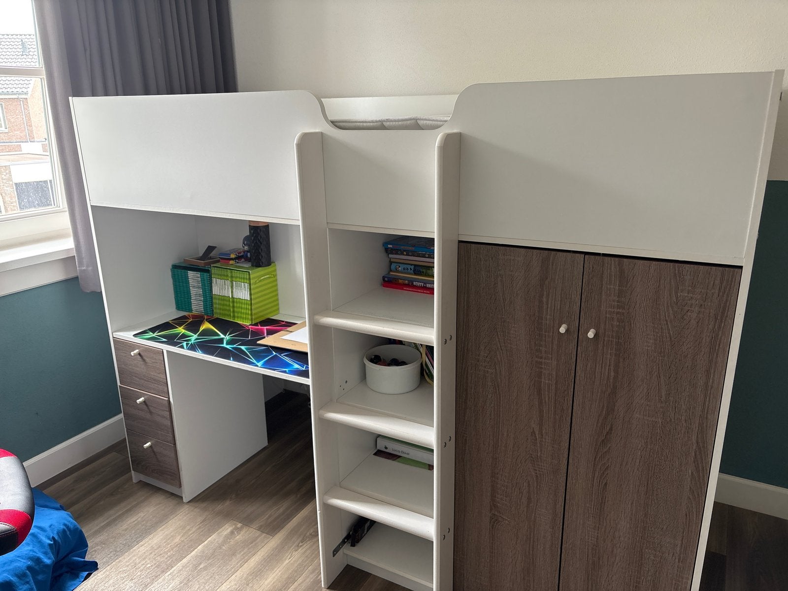 Hoogslaper met bureau en kast - Ideaal voor kleine kamers, Ophalen, Gebruikt, Eenpersoons, 200 cm
