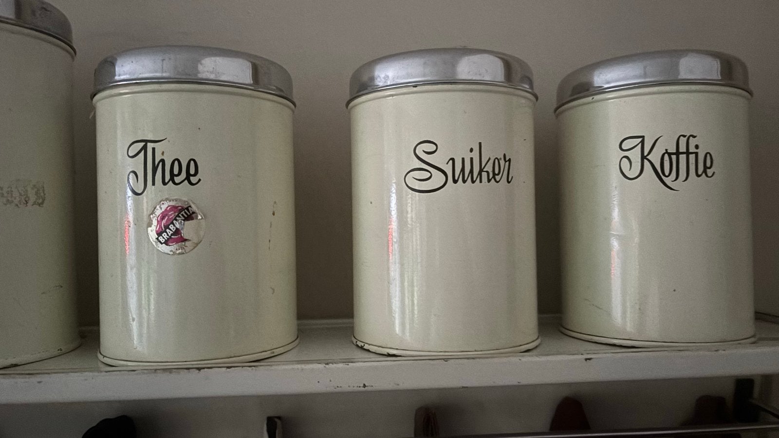 Brabantia suiker, thee en koffie voorraadpotten, Beige, Gebruikt, Ophalen of Verzenden, Voorraadpot