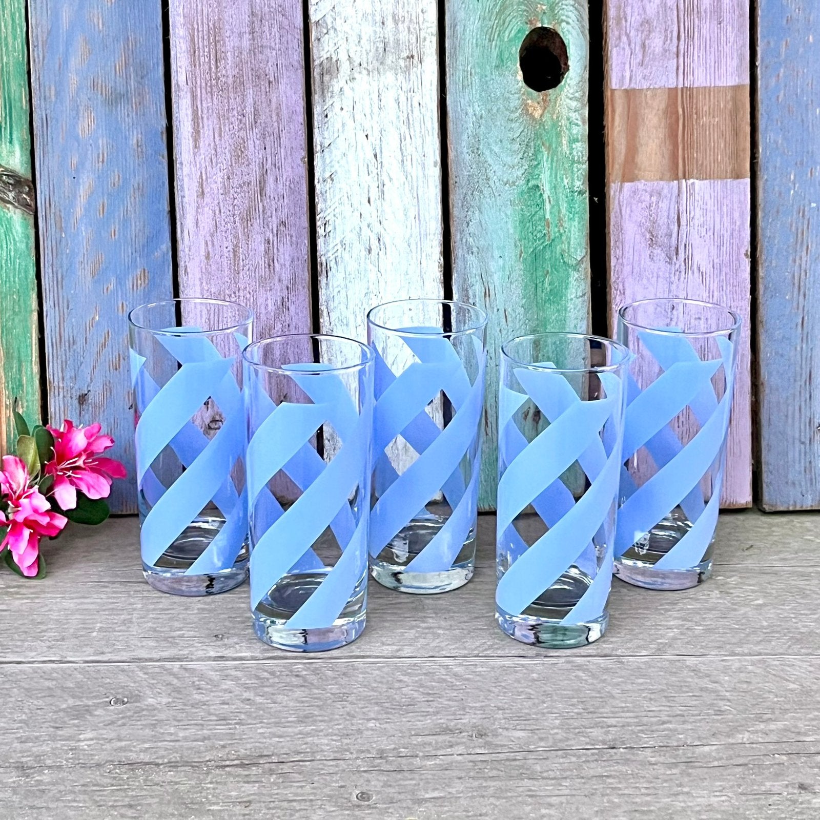 Vintage gestreepte glazen lila strepen glas limonadeglazen, Ophalen of Verzenden, Gebruikt, Frisdrankglas