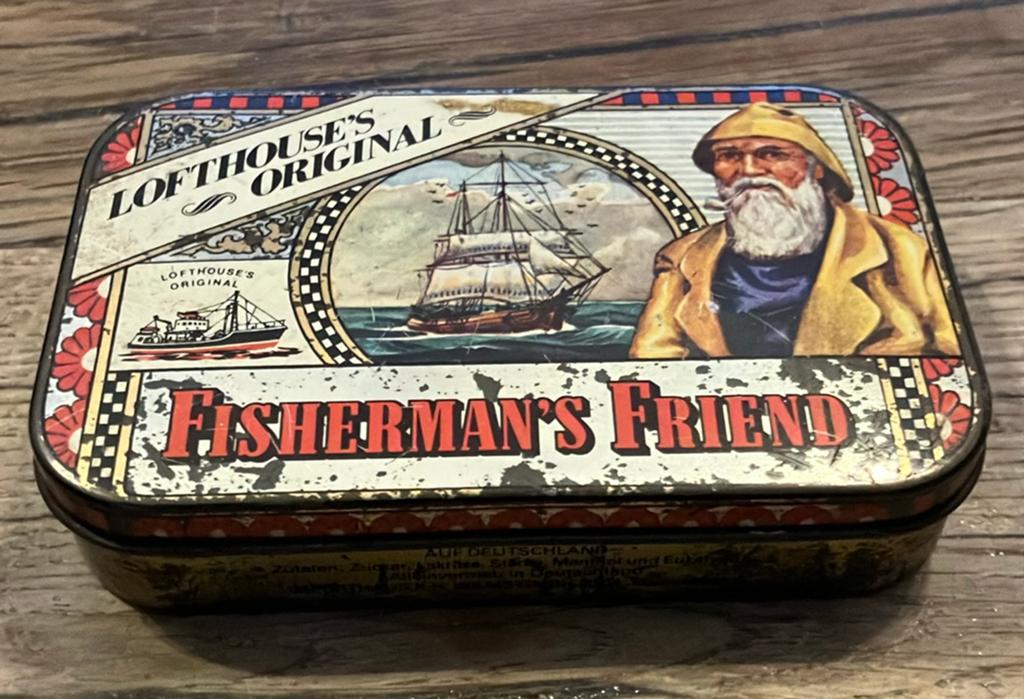 Vintage Fisherman’s Friend blikje met tekst op zijkanten, Ophalen of Verzenden, Gebruikt, Overige, Overige merken