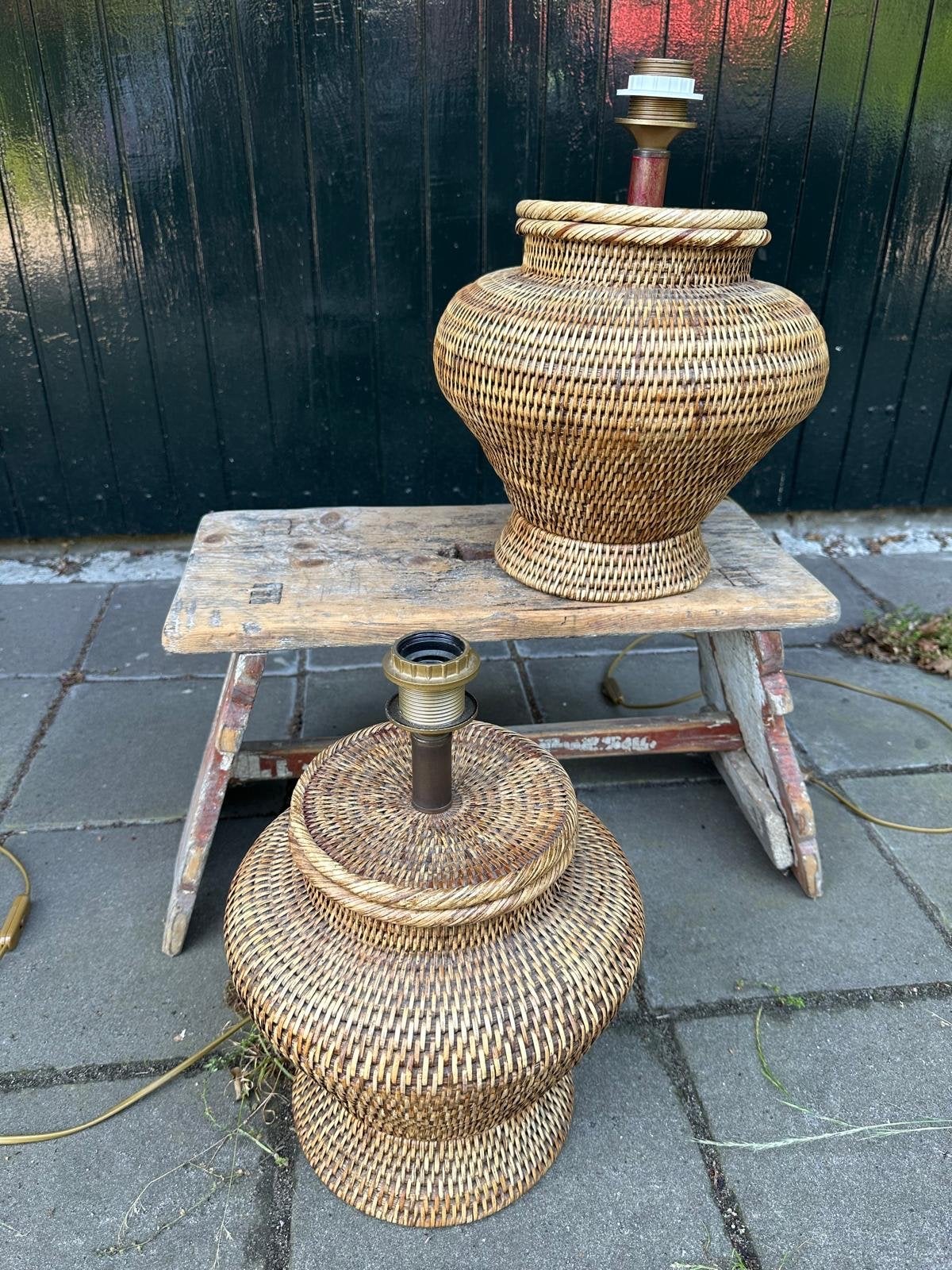 Set van 2 Bali rietwerk lampvoeten - Bohemian stijl, Bohemian, Overige merken, Gebruikt, Natuurlijk materiaal