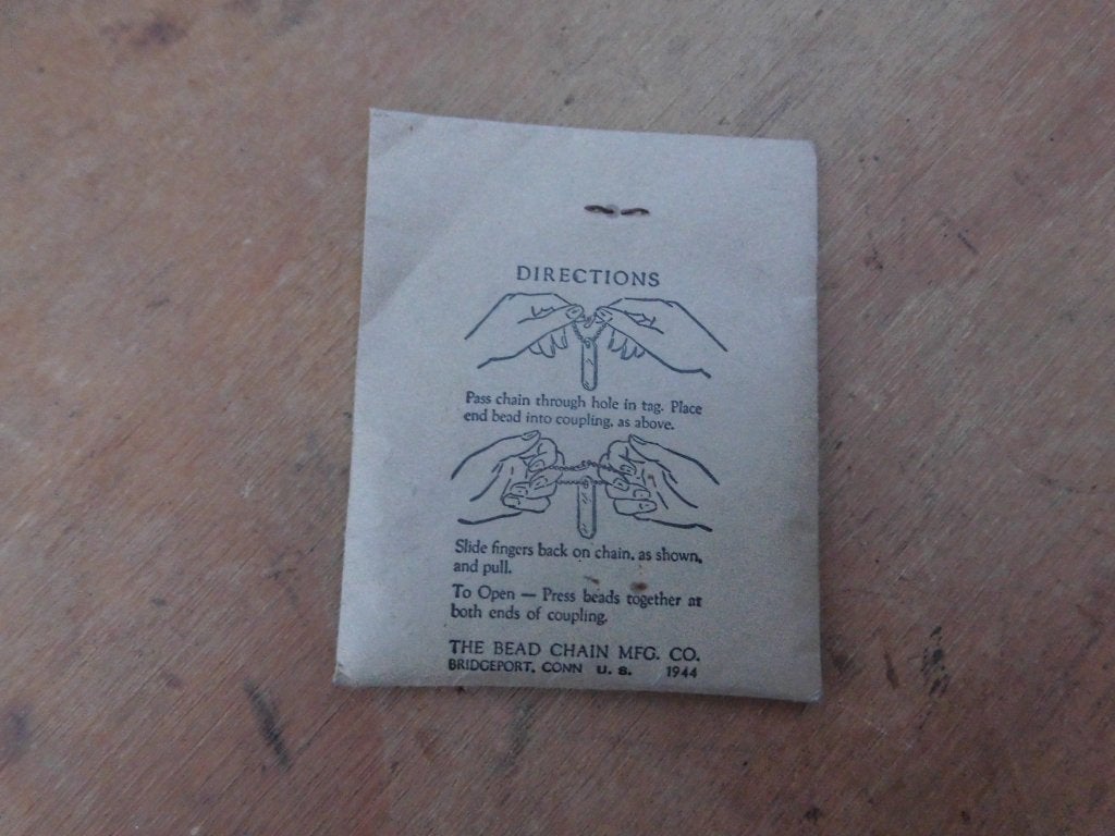 = US Dogtag Chain Necklace 1944 Dated Naamplaatje Kettingkje, Verzamelen, Ophalen of Verzenden, Amerika