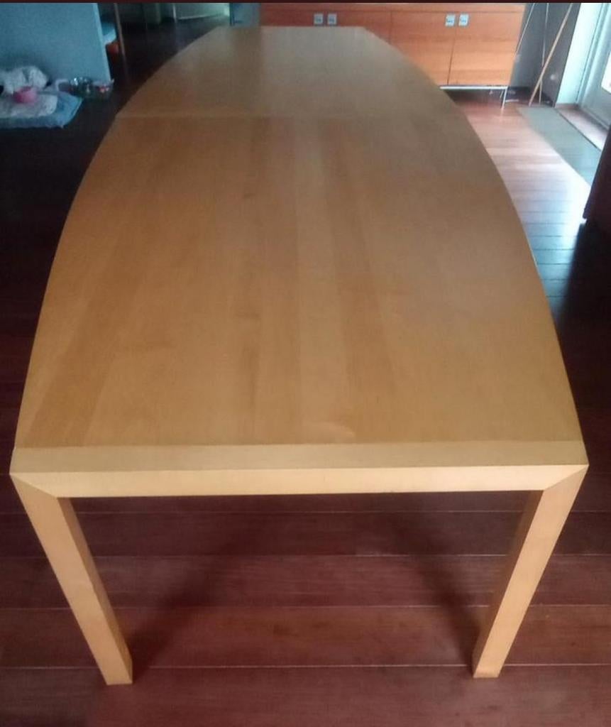 Grote tafel eettafel 425 cm. lang massief ahorn hout, Ophalen, Modern design, Gebruikt, 100 tot 150 cm