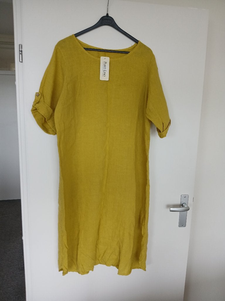 Puro Lino Linnen jurk maat M NIEUW, Maat 38/40 (M), Puro Limo, Geel, Nieuw