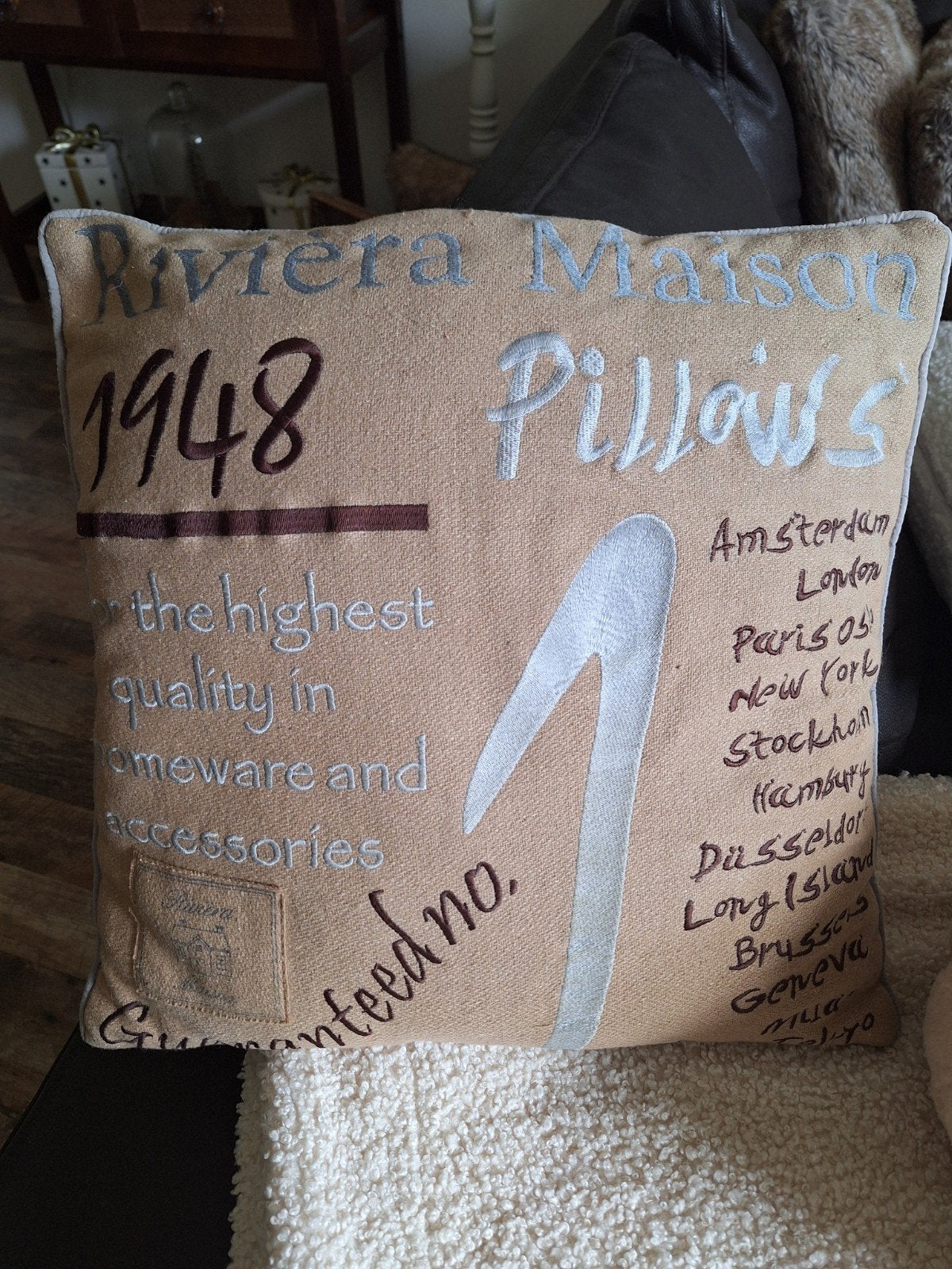 riviera maison kussen, Huis en Inrichting, Woonaccessoires | Kussens, Ophalen, Zo goed als nieuw, Vierkant