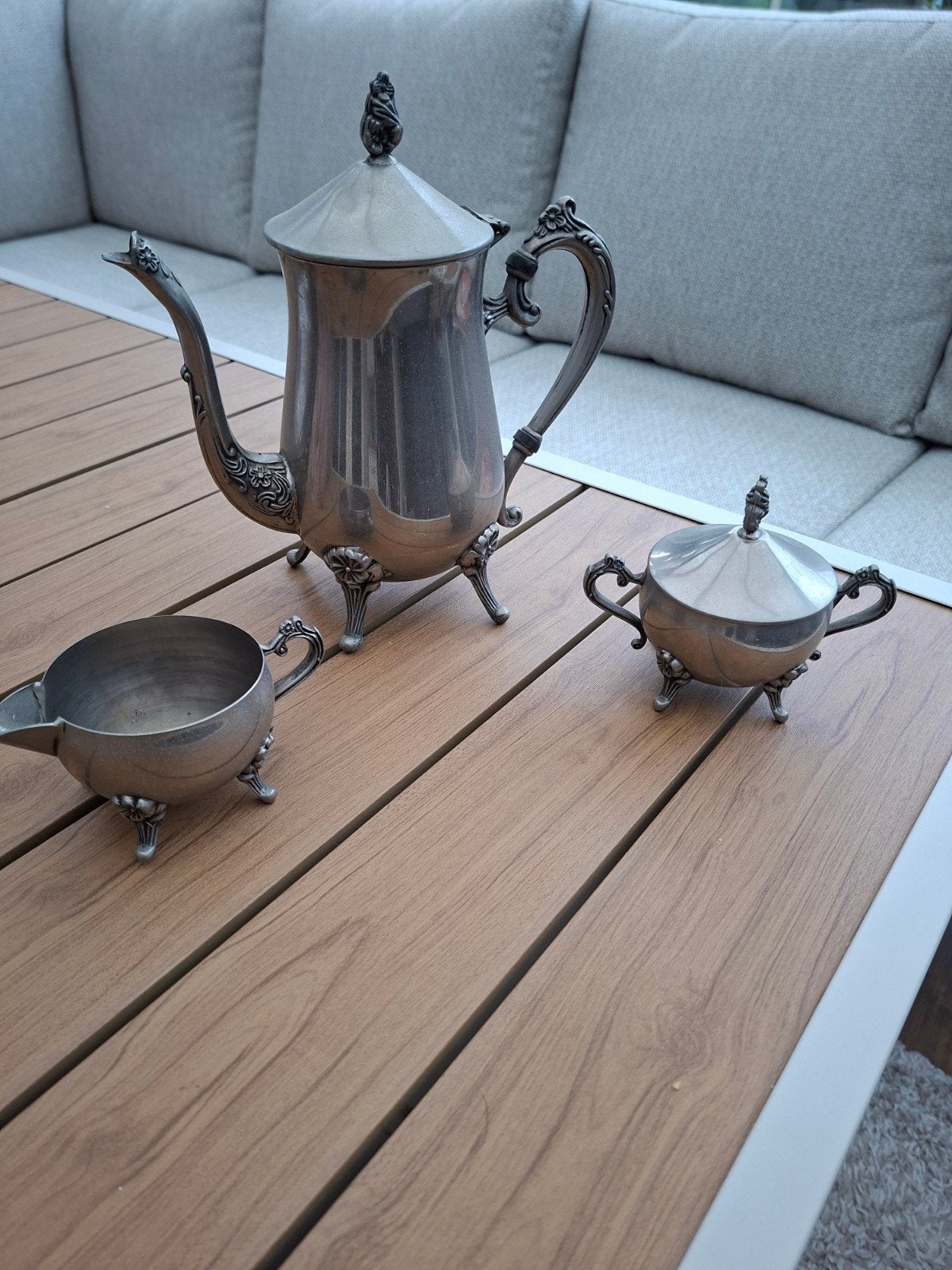 Koffiekan setje metaal met zilveren uitstraling, Antiek en Kunst, Ophalen of Verzenden