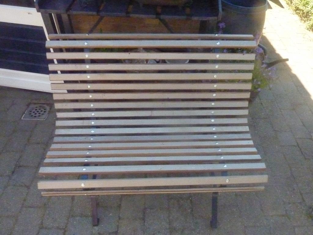 mooie degelijke hardhouten tuinbank 112 cm breed, Ophalen, Gebruikt, Hout