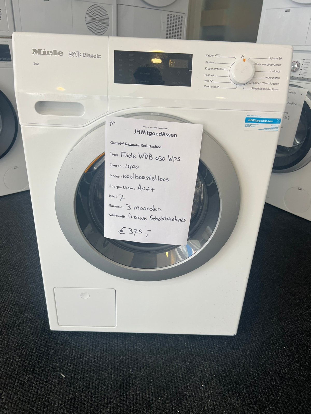 Miele WDB030WPS Wasmachine - 7kg, A+++. Nieuwe schokdempers., Refurbished, Ophalen of Verzenden, Jhwitgoed, Jhwitgoed