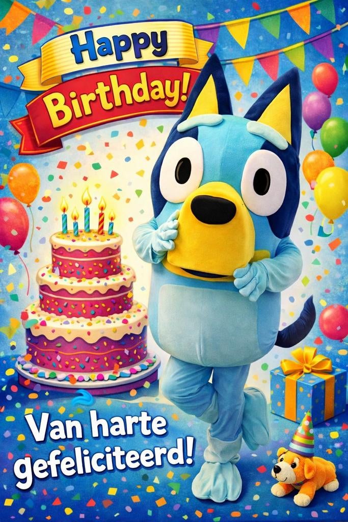 Bluey mascotte pak - Te huur of te koop (150-175 cm), Ophalen of Verzenden, Zo goed als nieuw, Pak of Jurk