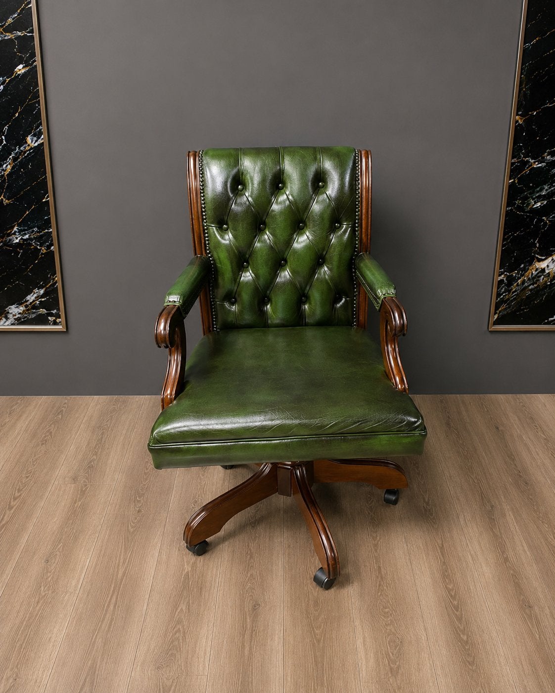 Klassieke Chesterfield Lederen Bureaustoel!!, Ophalen of Verzenden, Zo goed als nieuw, Zwart