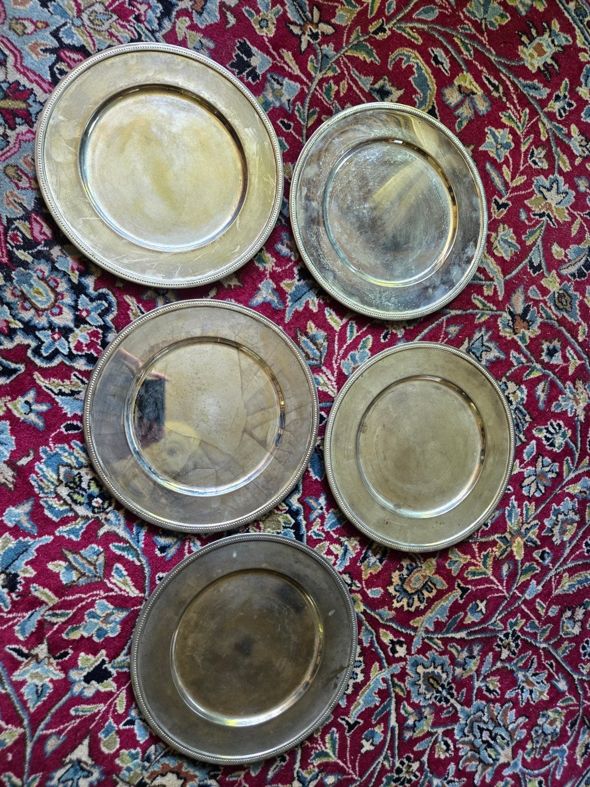 5 verzilverde onderborden 31 cm, Ophalen of Verzenden, Overige materialen, Overige stijlen, Overige typen