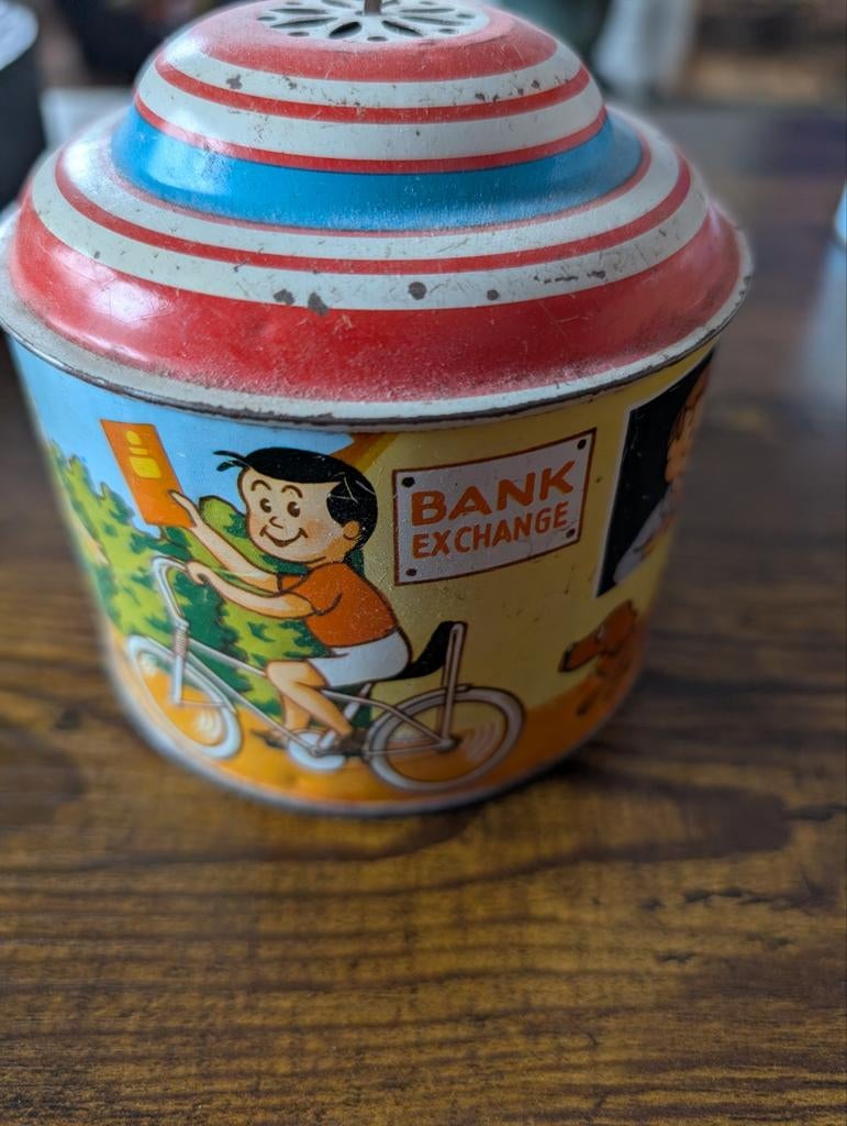 Vintage blikken muziek Speeldoos - Bank Exchange, Antiek en Kunst, Antiek | Overige Antiek, Ophalen of Verzenden