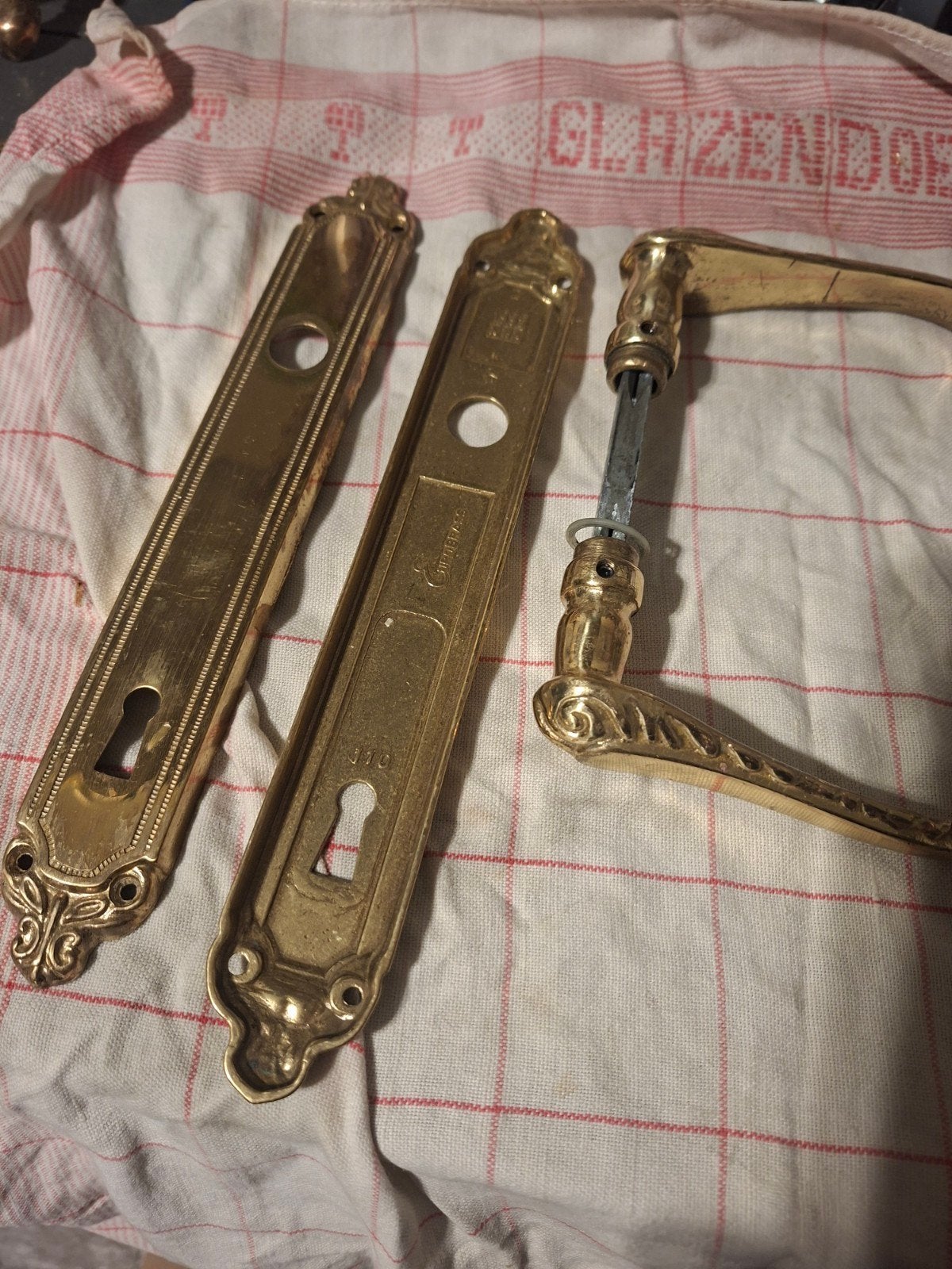Klassieke messing deurbeslag set Eurobrass 110mm - compleet, Antiek en Kunst, Ophalen of Verzenden