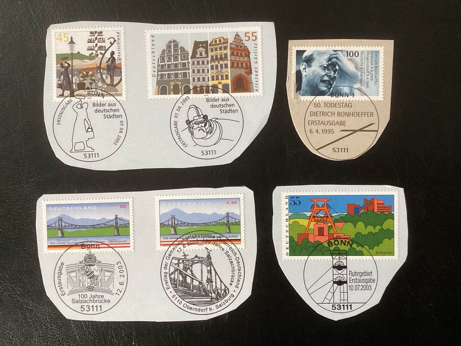 Duitse postzegels met eerste dag stempels -(10stuks), Postzegels en Munten, Ophalen of Verzenden, Na 1940, Gestempeld