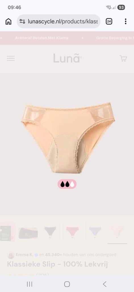 Luna menstruatie klassieke slip, maat L, geseald, Luna, Ophalen of Verzenden, Beige, Slip