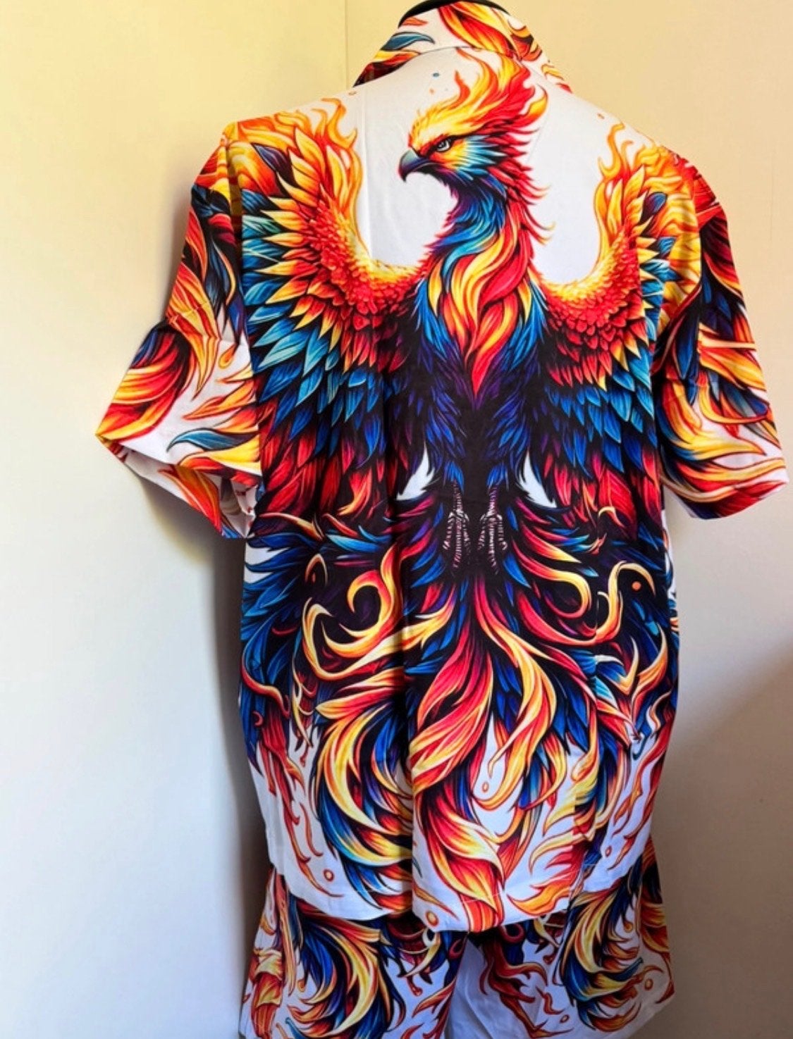Shirt & Short Set met Vuurvogel Print - Italiaanse Zijde XL, Ophalen of Verzenden, Nieuw, Maat 56/58 (XL), Meerkleurig