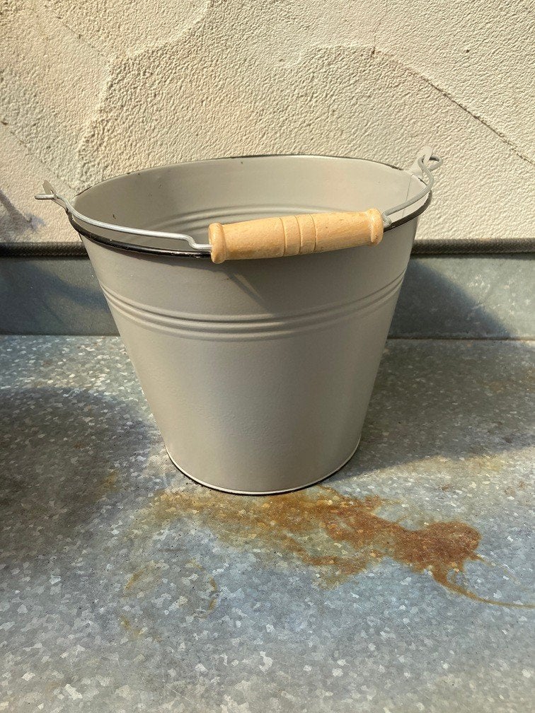 Emmer grijze metaal 16 cm hoog NIEUW, Tuin en Terras, -, -, Rond, Ophalen of Verzenden