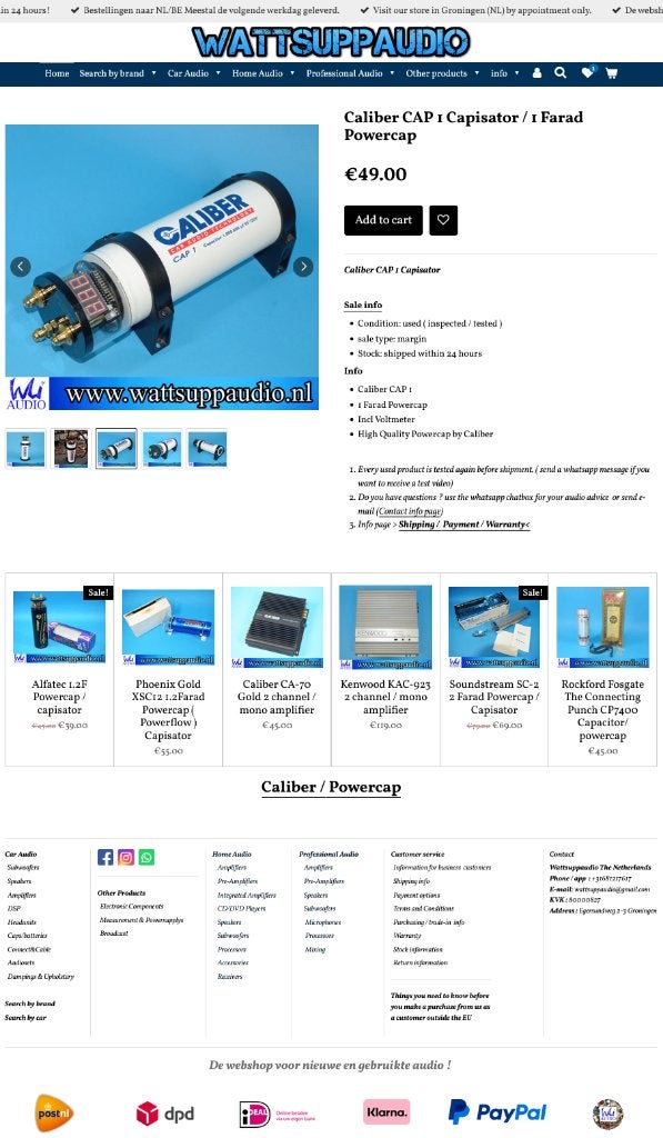 Caliber CAP 1 Condensator / Powercap 1 Farad, Auto diversen, Autospeakers, Gebruikt, ., Ophalen of Verzenden, .