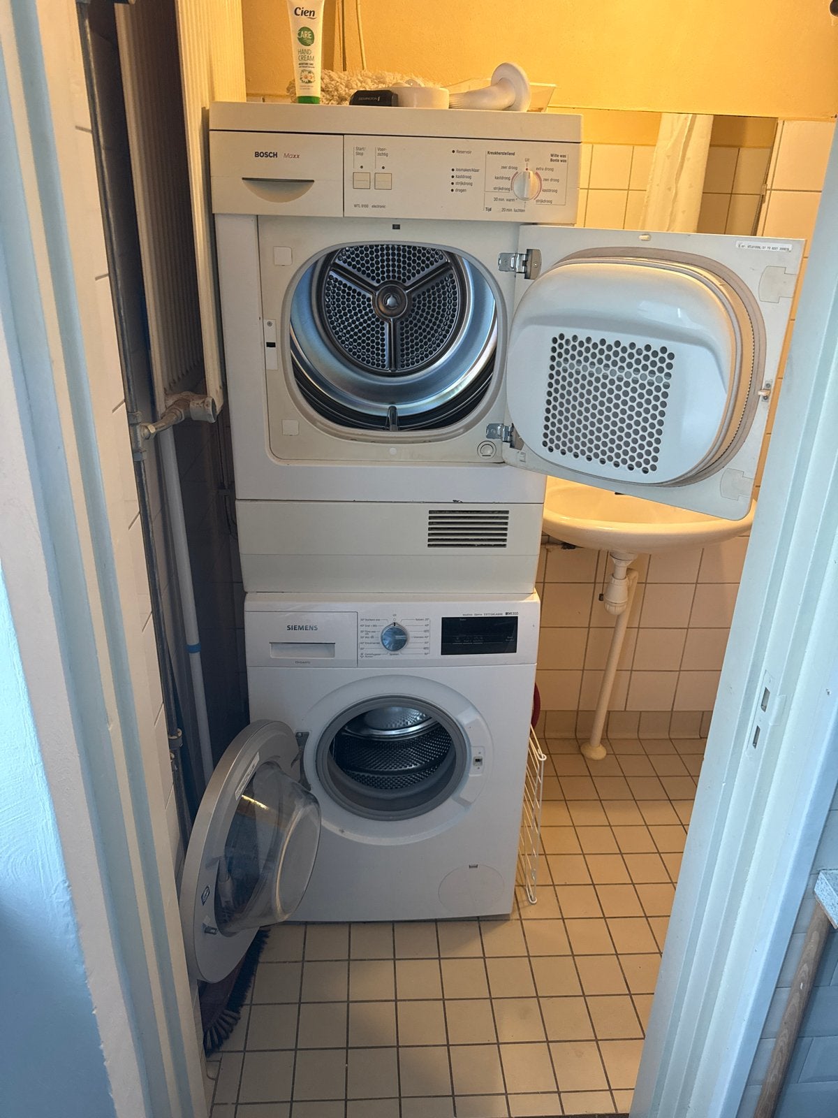 SET- Siemens iQ300 wasmachine + Bosch Maxx WTL 6100 droger, 10 kg of meer, Ophalen, Gebruikt, 85 tot 90 cm