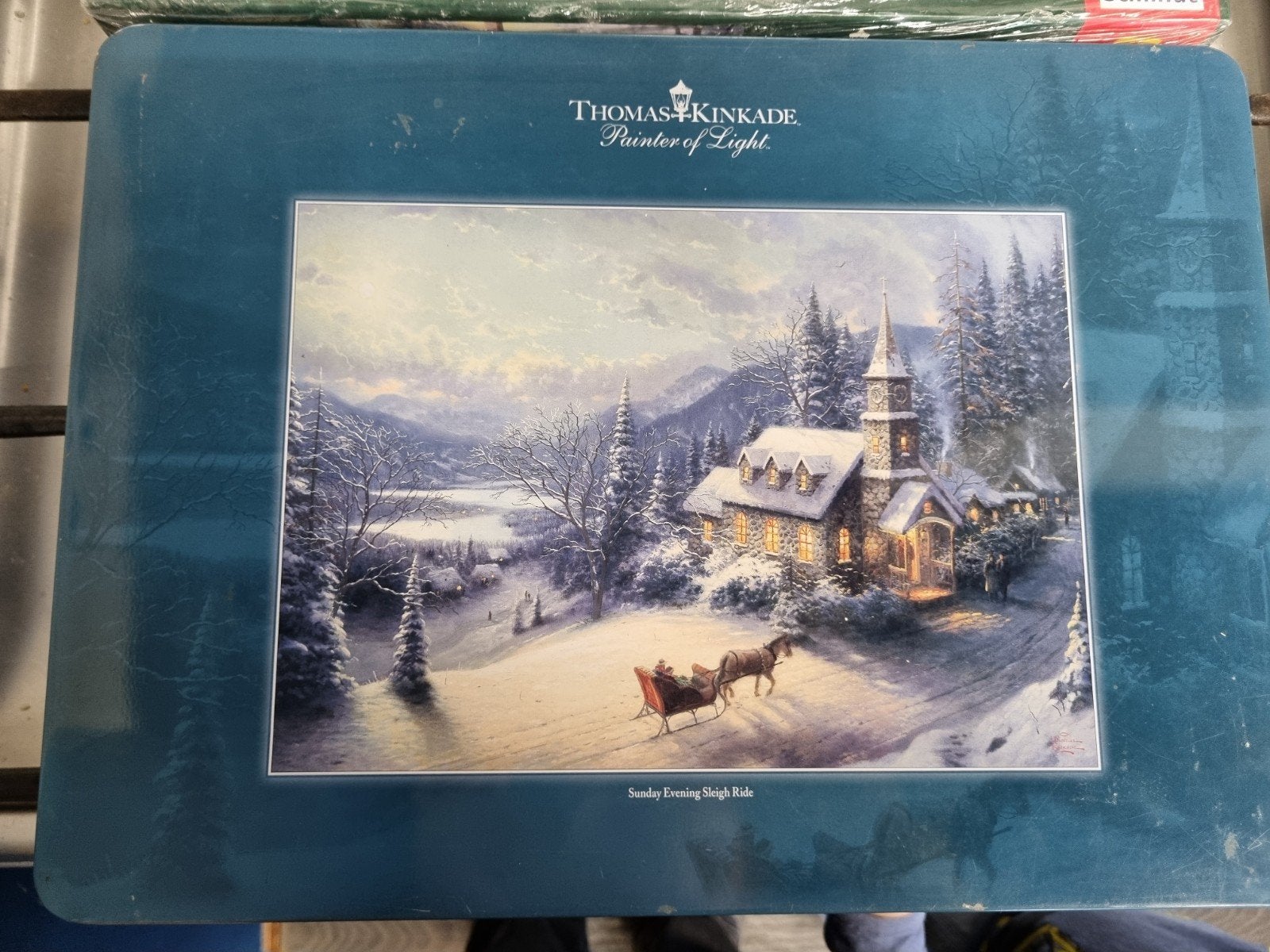 2 Thomas Kinkade puzzels: Cottage & Winter (in blik), Ophalen of Verzenden, 500 t/m 1500 stukjes, Gebruikt, Legpuzzel