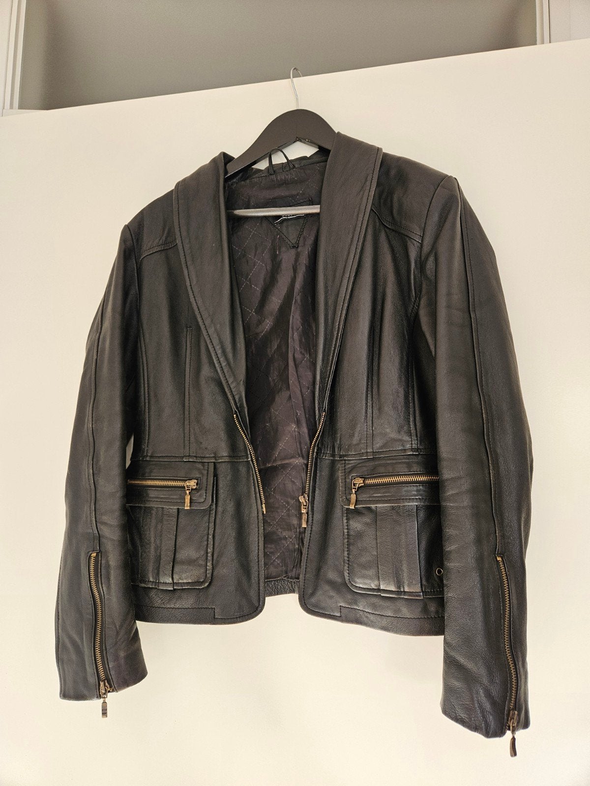 Leren jack / jas M zwart met ritsen vintage Soussi Amsterdam, Ophalen of Verzenden, Gedragen, Zwart