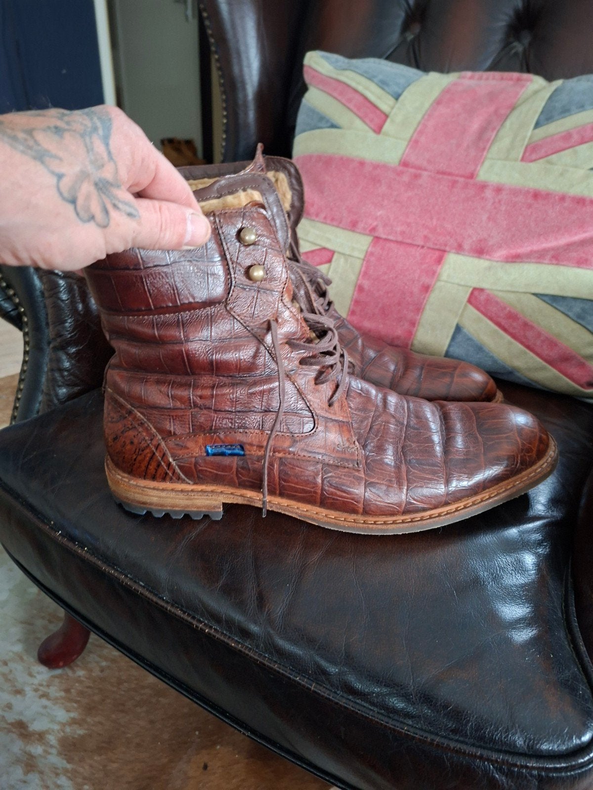 🛑 Floris v Bommel gevoerde heren veterschoenen 44,5 (10) H, Kleding | Heren, Bruin, Floris van Bommel, Ophalen of Verzenden, Zo goed als nieuw