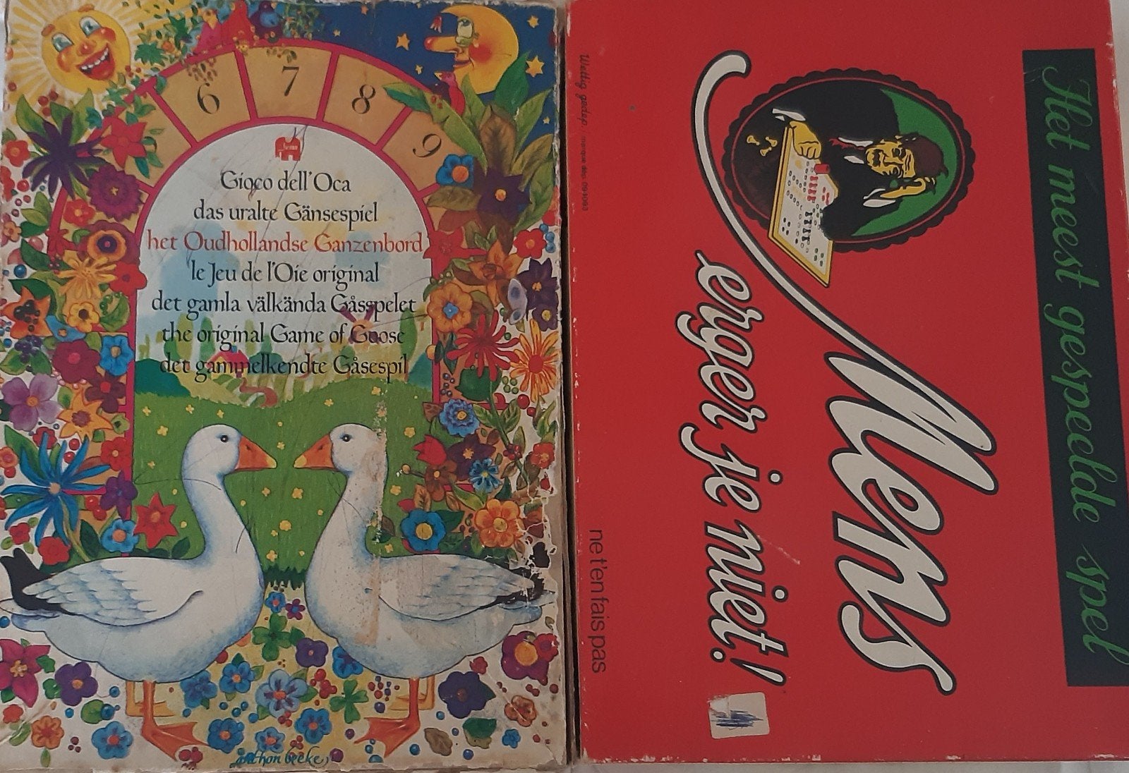 2 authentieke oude spellen: Mens erger je niet & Ganzenbord, Hobby en Vrije tijd, Gezelschapsspellen | Bordspellen, Ophalen of Verzenden
