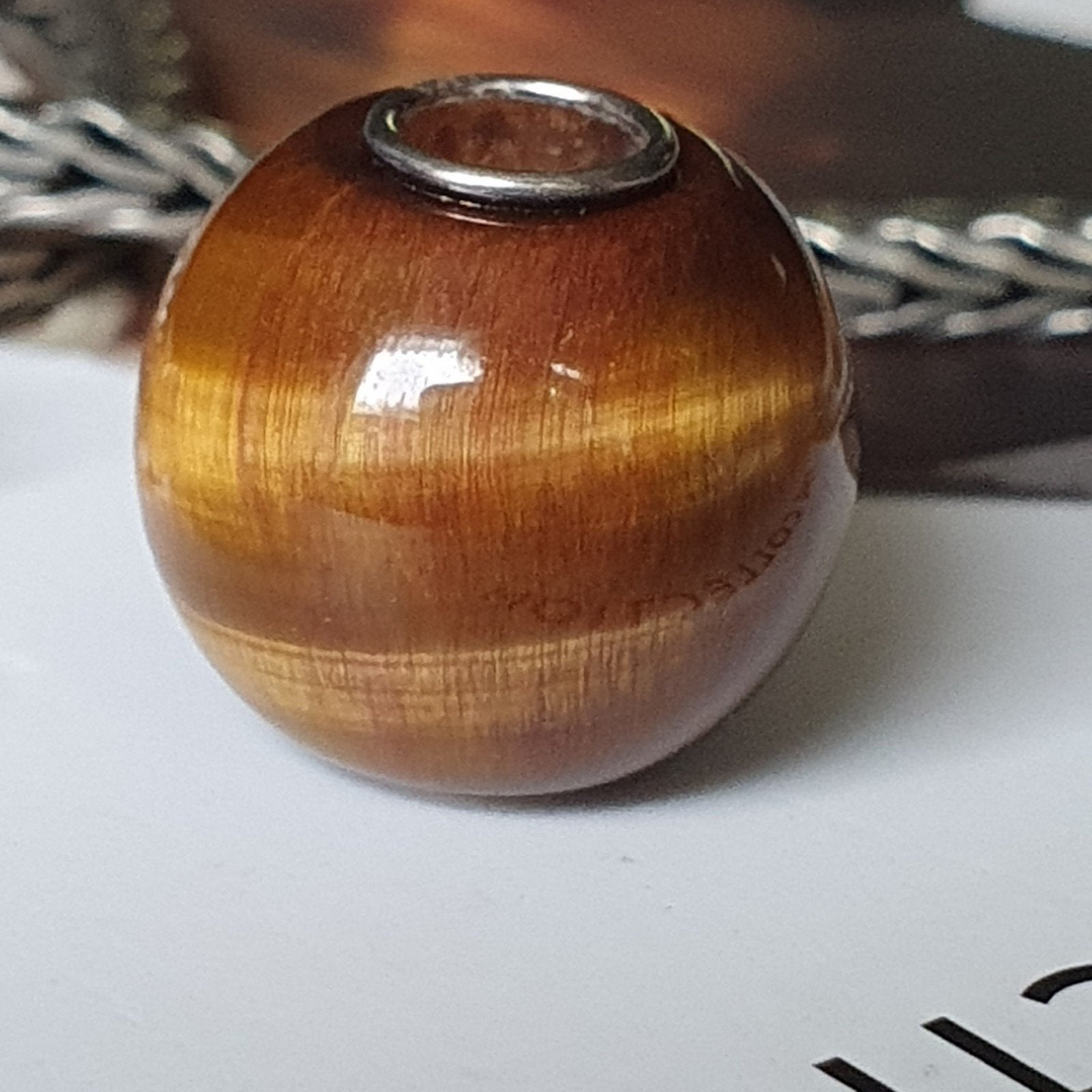 Ronde Tijger Oog  Edelsteen Van ElfBeads. Trollbeads, Sieraden, Tassen en Uiterlijk, Overige merken, Nieuw, 1 bedel, Edelsteen