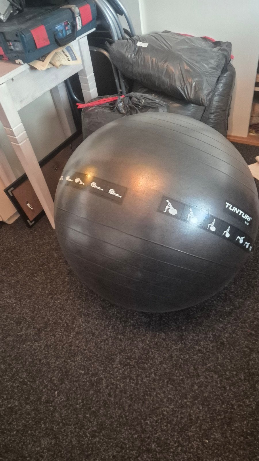 tunturi fitnessbal 90 cm grijs zgan, Ophalen of Verzenden, Zo goed als nieuw, Fitnessbal