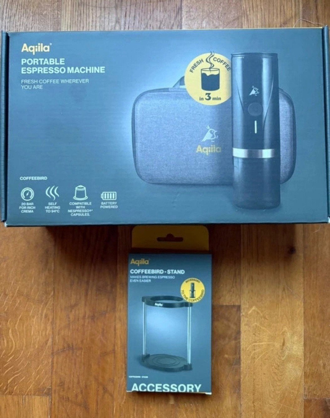 Aqilla Coffeebird Draagbare Espresso Machine + Stand, Afneembaar waterreservoir, Espresso apparaat, Nieuw, Ophalen of Verzenden
