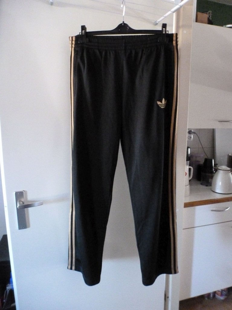 retro ADIDAS sport broek ZWART GOUD M -GRATIS zend, Zwart, Zo goed als nieuw, Algemeen, Verzenden
