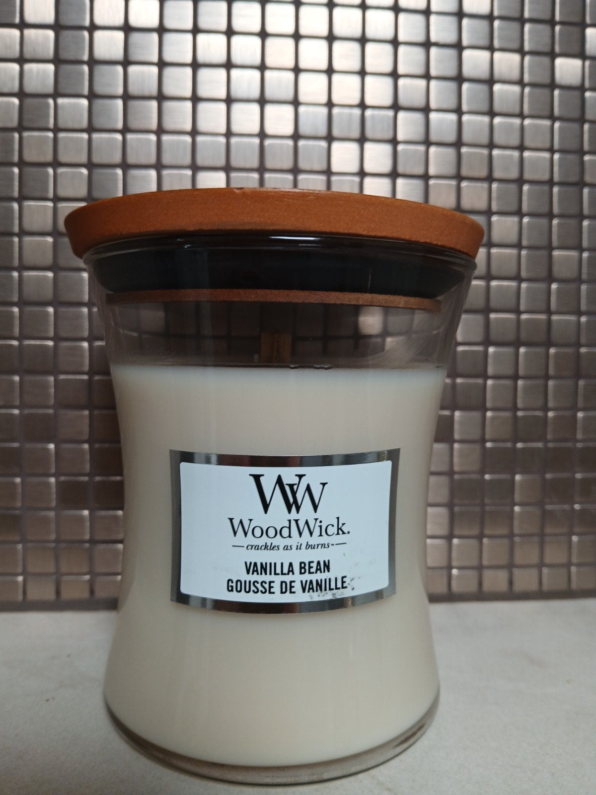 Nieuwe luxe Woodwick kaars geurkaars Vanille Bean medium, Ophalen, Woodwick, Nieuw, Glas