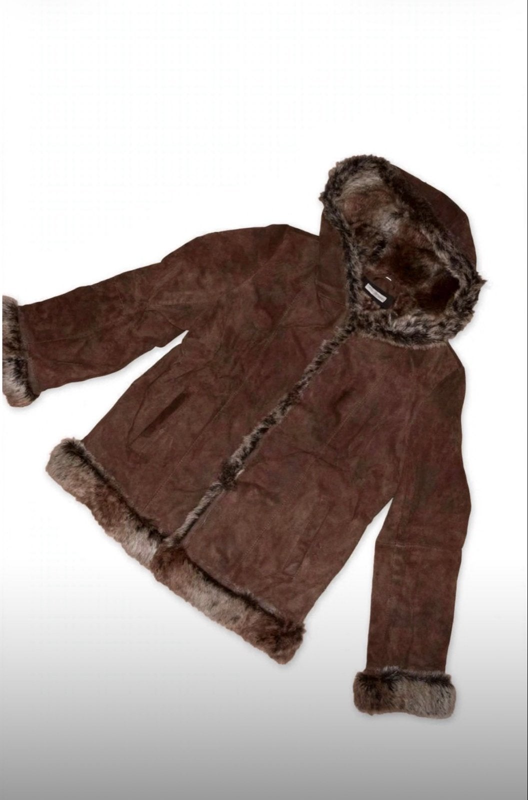 Winterjas suède/echt leer met bont, maat M, Kleding | Dames, Jassen | Winter, Ophalen of Verzenden, Gedragen, Maat 38/40 (M), Bruin