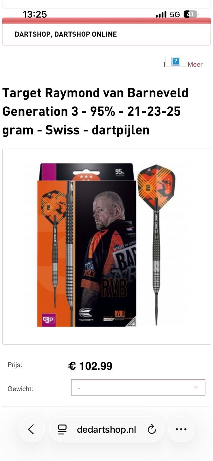 Dartpijlen Raymond van Barneveld Gen3 25 gram, Ophalen of Verzenden, Zo goed als nieuw, Pijlen