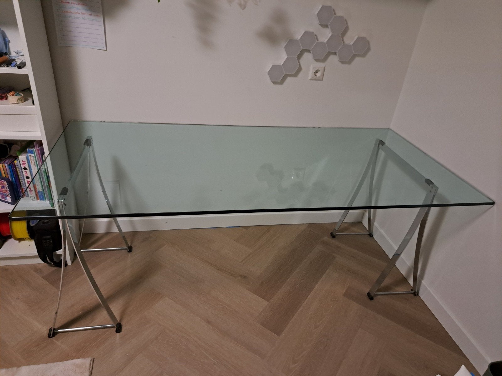glazen eettafel/bureau, Ophalen, Gebruikt, 50 tot 100 cm, 150 tot 200 cm