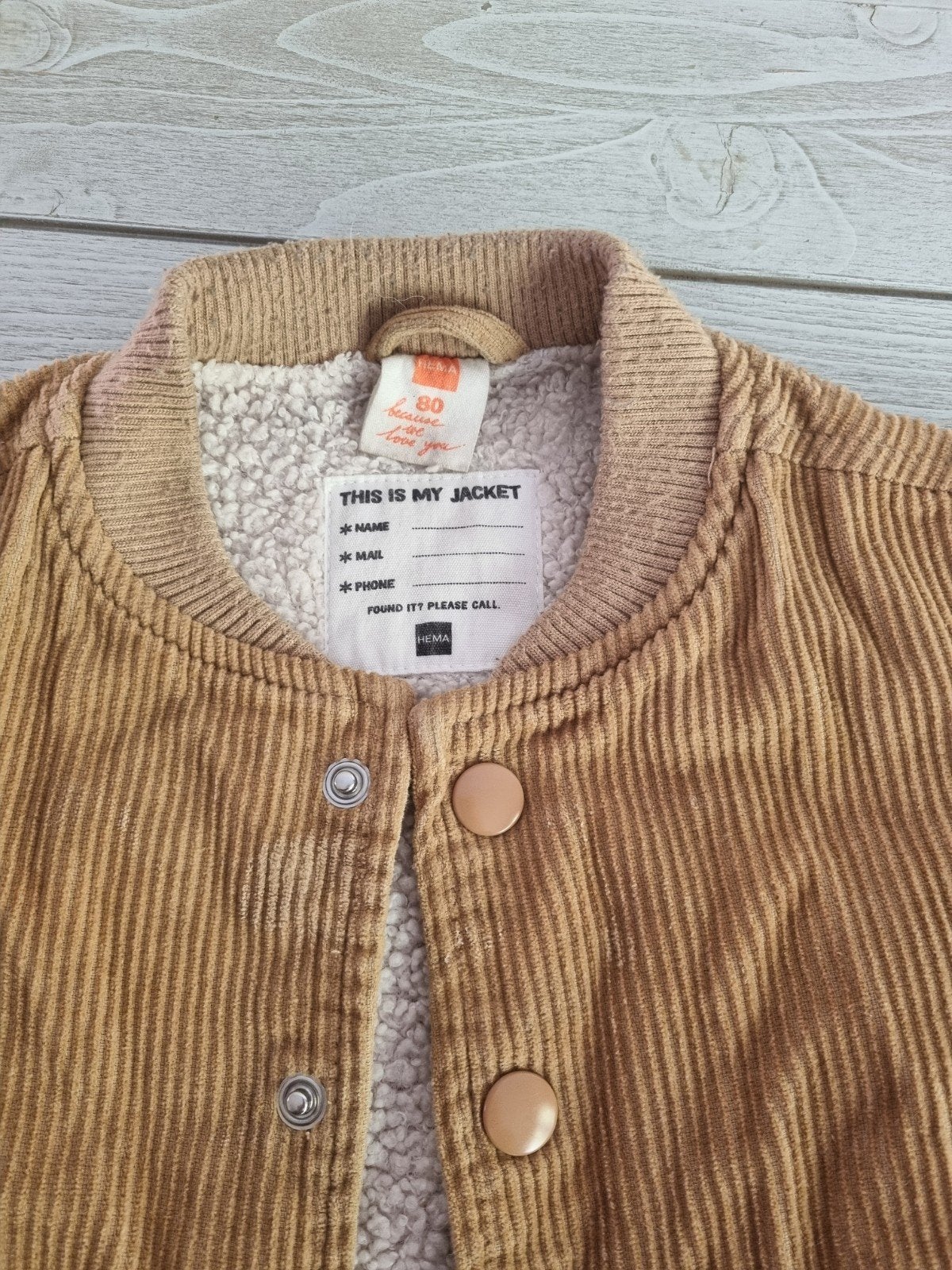 Hema ribfluwelen jasje met teddy voering maat 80, Kinderen en Baby's, Babykleding | Overige, Ophalen of Verzenden, Zo goed als nieuw