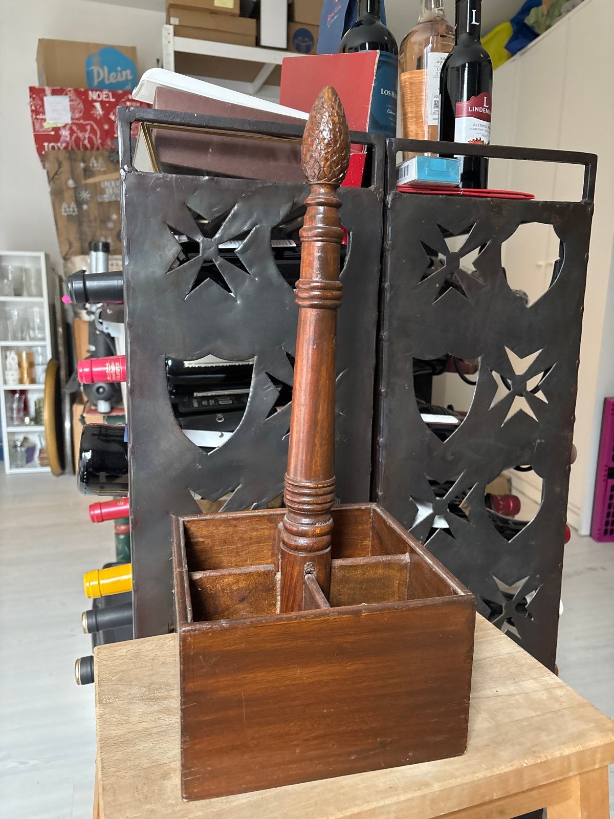 Houten  flessenbak met handvat, Antiek en Kunst, Ophalen of Verzenden
