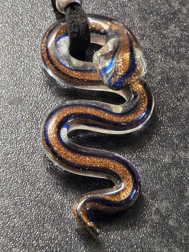Murano Glas Slangen-Hanger,6,5cm,Handgemaakt met Aventurijn, Overige kleuren, Glas of Kristal, Ophalen of Verzenden, Zo goed als nieuw