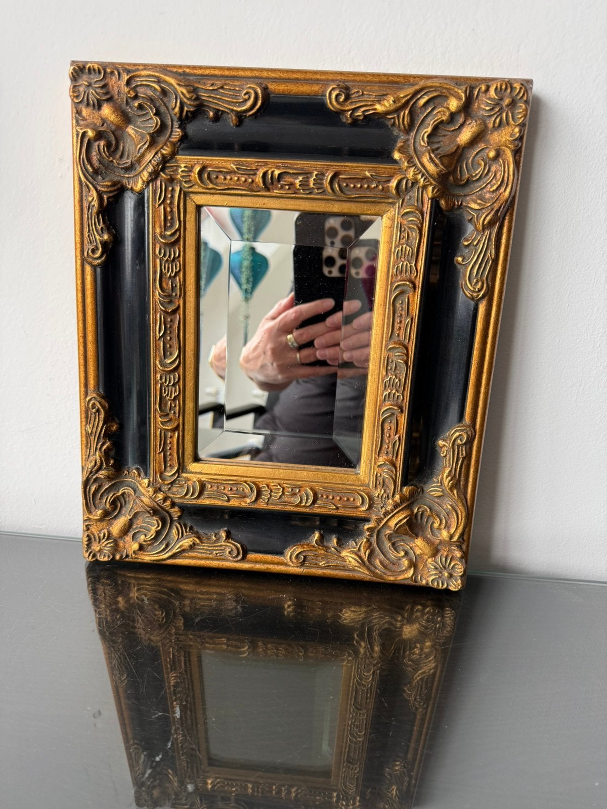 Prachtige spiegel Barok goud zwart Art Nouveau, Ophalen of Verzenden, Rechthoekig, Minder dan 50 cm, Minder dan 100 cm