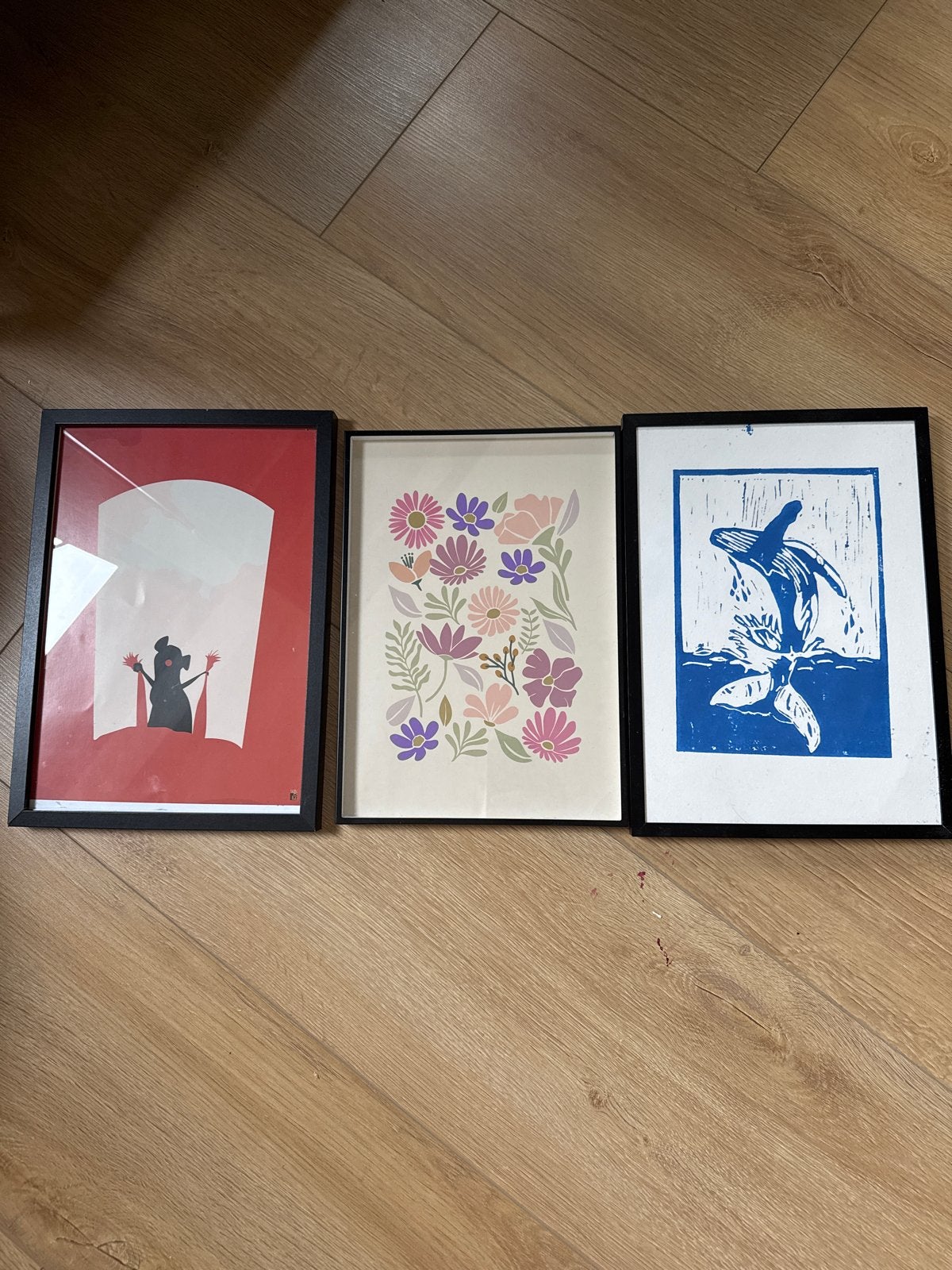 3 zwarte fotolijsten met prints, Ophalen, Kunststof, Gebruikt, Fotolijst