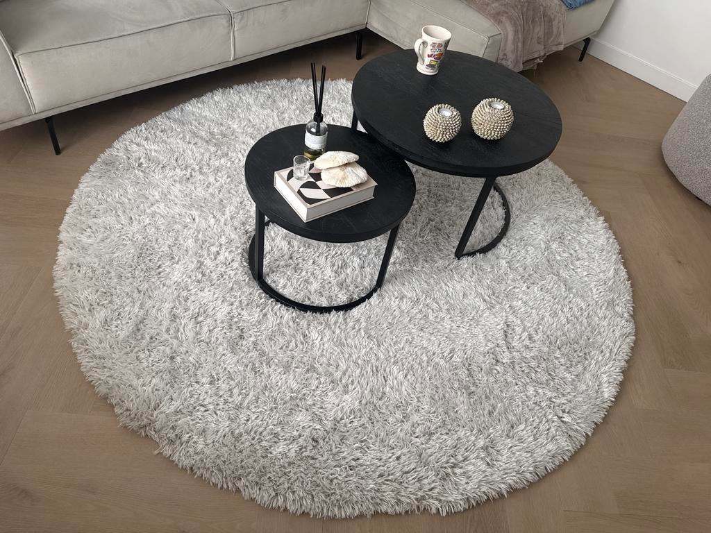 Karwei Vloerkleed Rond 200 cm Beige/Wit Hoogpolig, Ophalen, Beige, Rond, Zo goed als nieuw