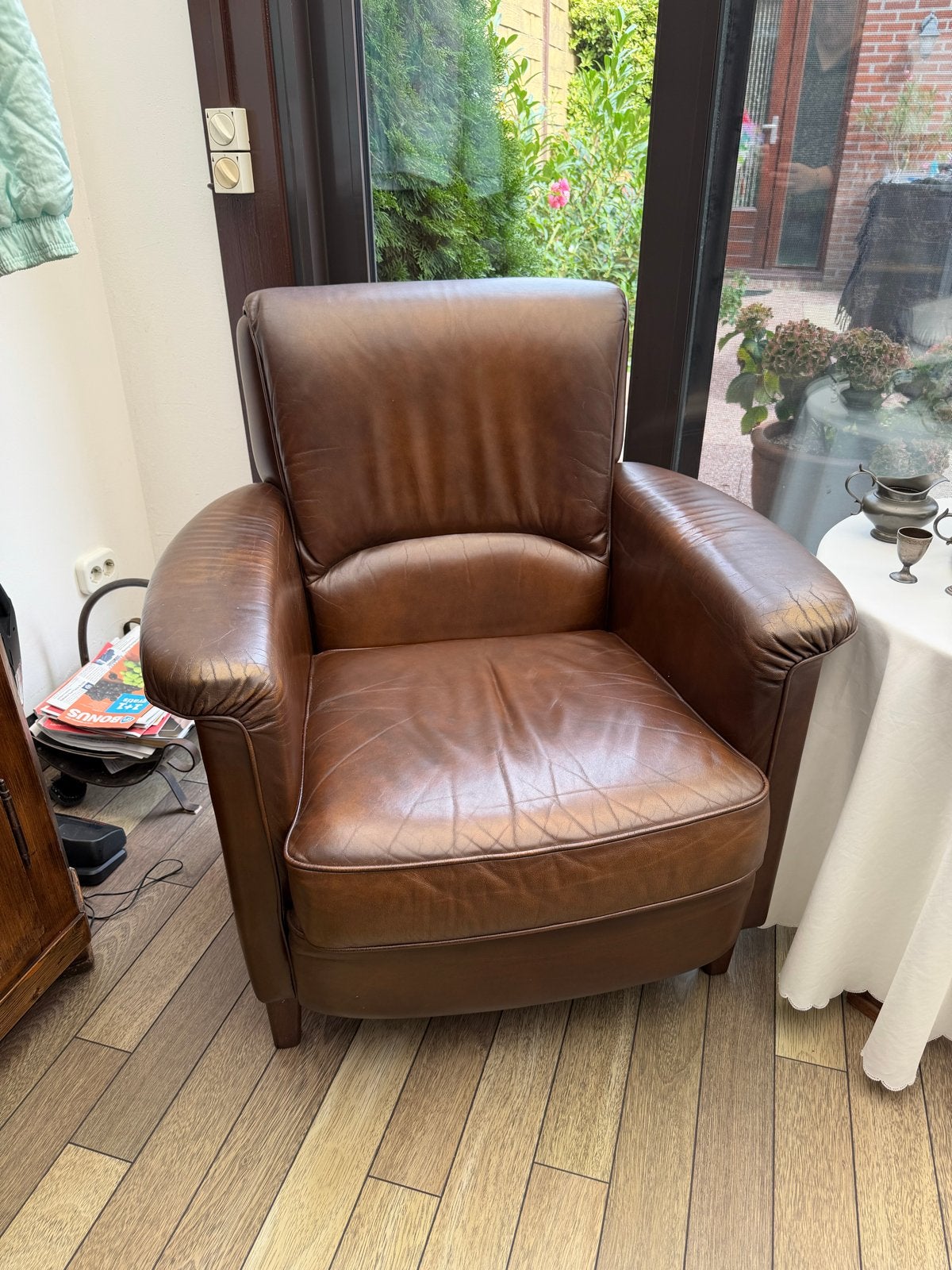 Comfortabele leren fauteuil - Bruin, Huis en Inrichting, Ophalen, Gebruikt, Minder dan 75 cm, Leer