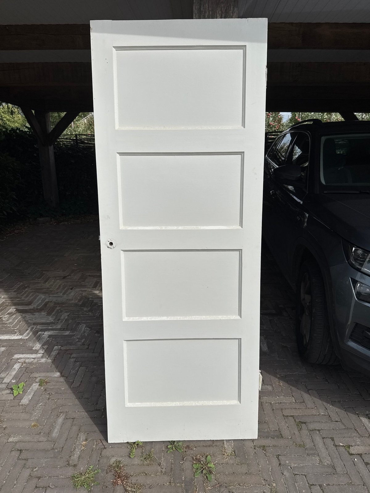 Witte binnendeur met 4 panelen l, Doe-het-zelf en Verbouw, Ophalen, Gebruikt, 80 tot 100 cm, Binnendeur