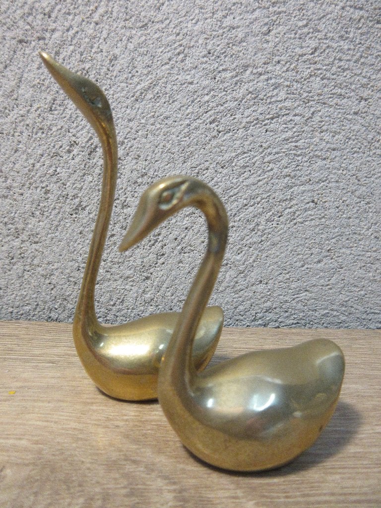 Vintage set van 2 kleine koperen zwanen, Antiek en Kunst, Antiek | Koper en Brons, Ophalen of Verzenden