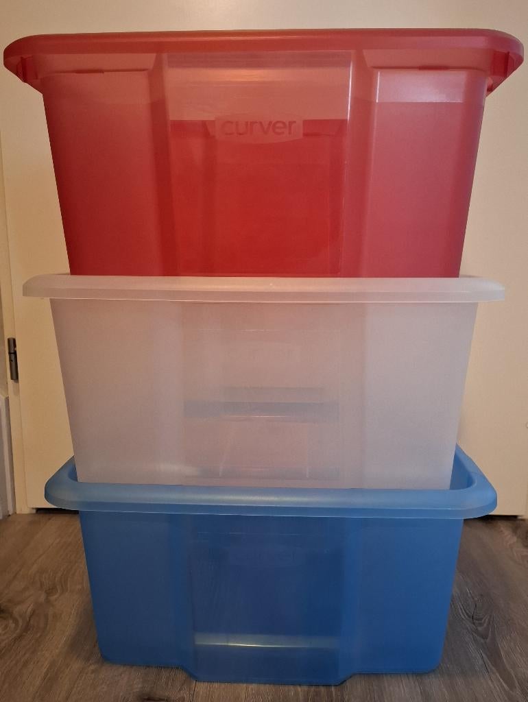 3 Curver stapelbakken, Doe-het-zelf en Verbouw, Kratten en Dozen, Minder dan 50 cm, Ophalen of Verzenden, Zo goed als nieuw, Minder dan 40 cm